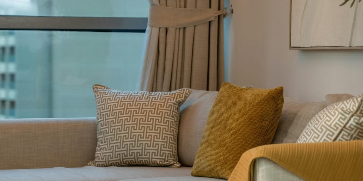 Interior of a modern serviced apartment with city view in Dubai