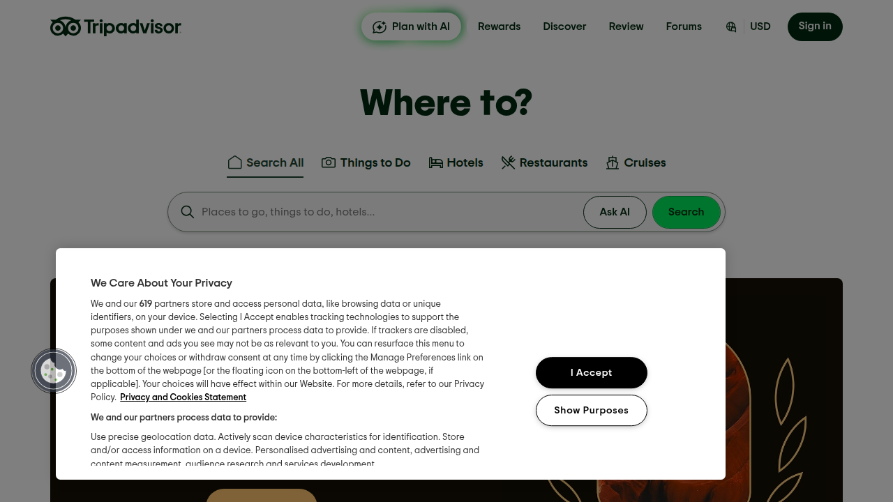 Screenshot of TripAdvisor, a popular site for reviews, rates, and travel planning, frequently mentioned for guest insights.