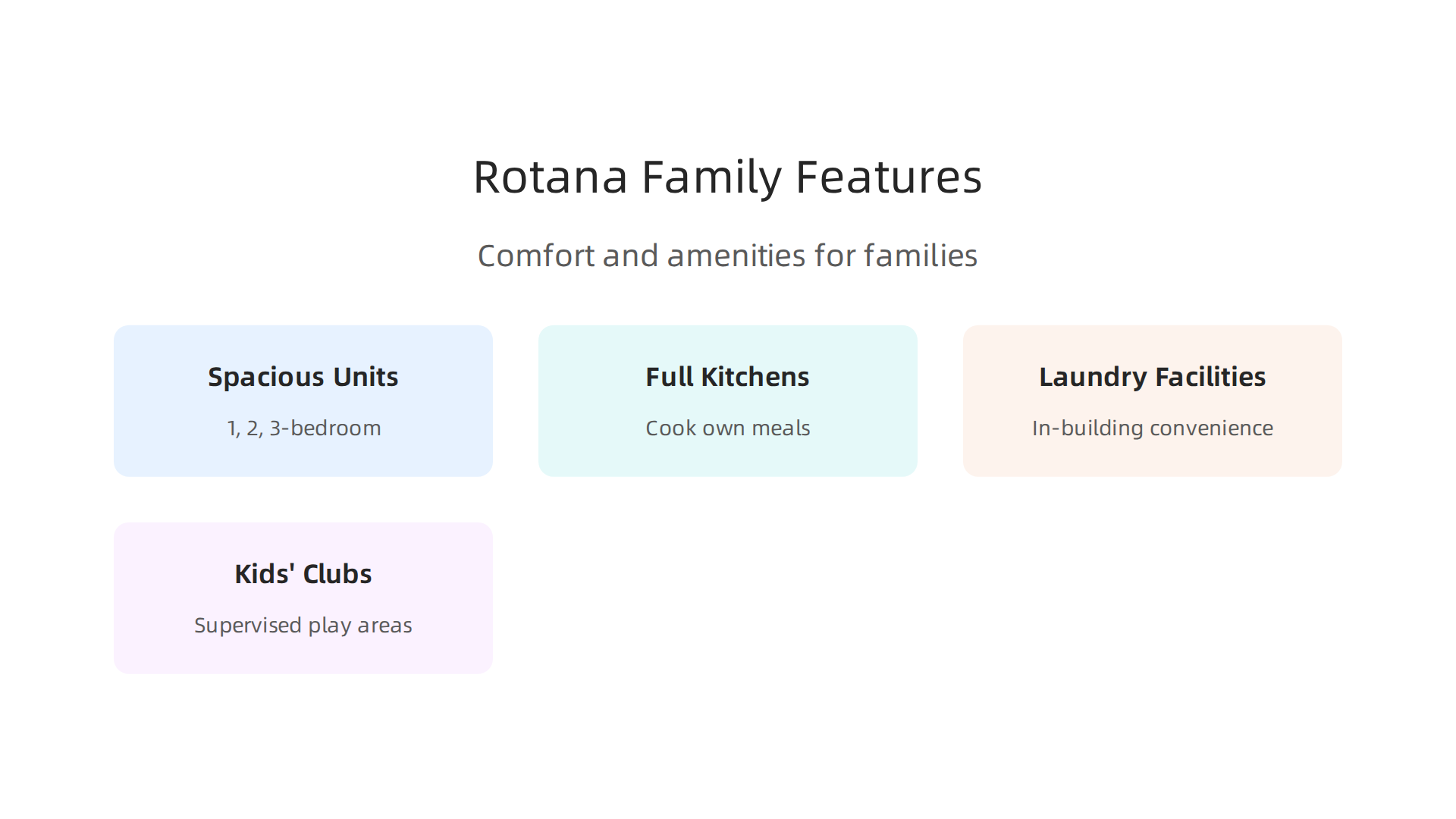 Key amenities making Rotana Hotel Apartments ideal for families.