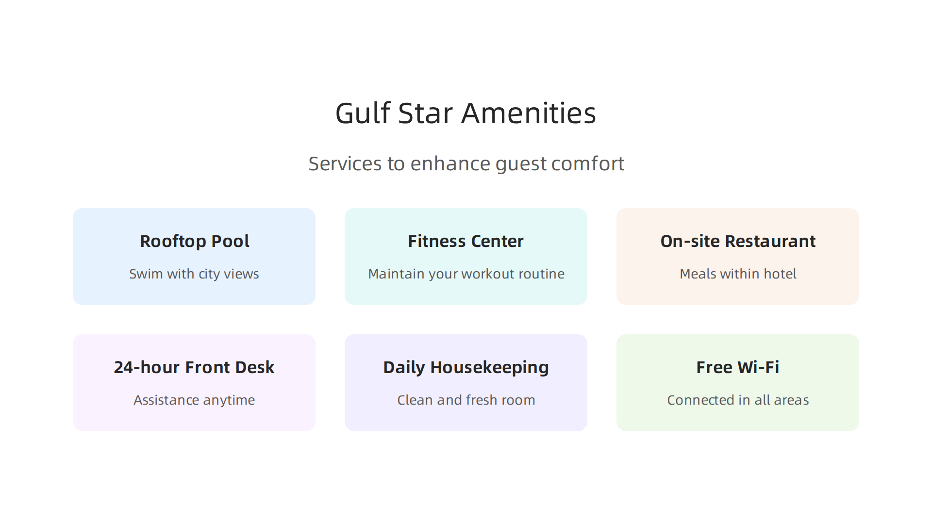 An overview of the amenities and services provided to enhance guest comfort at Gulf Star Hotel Deira.