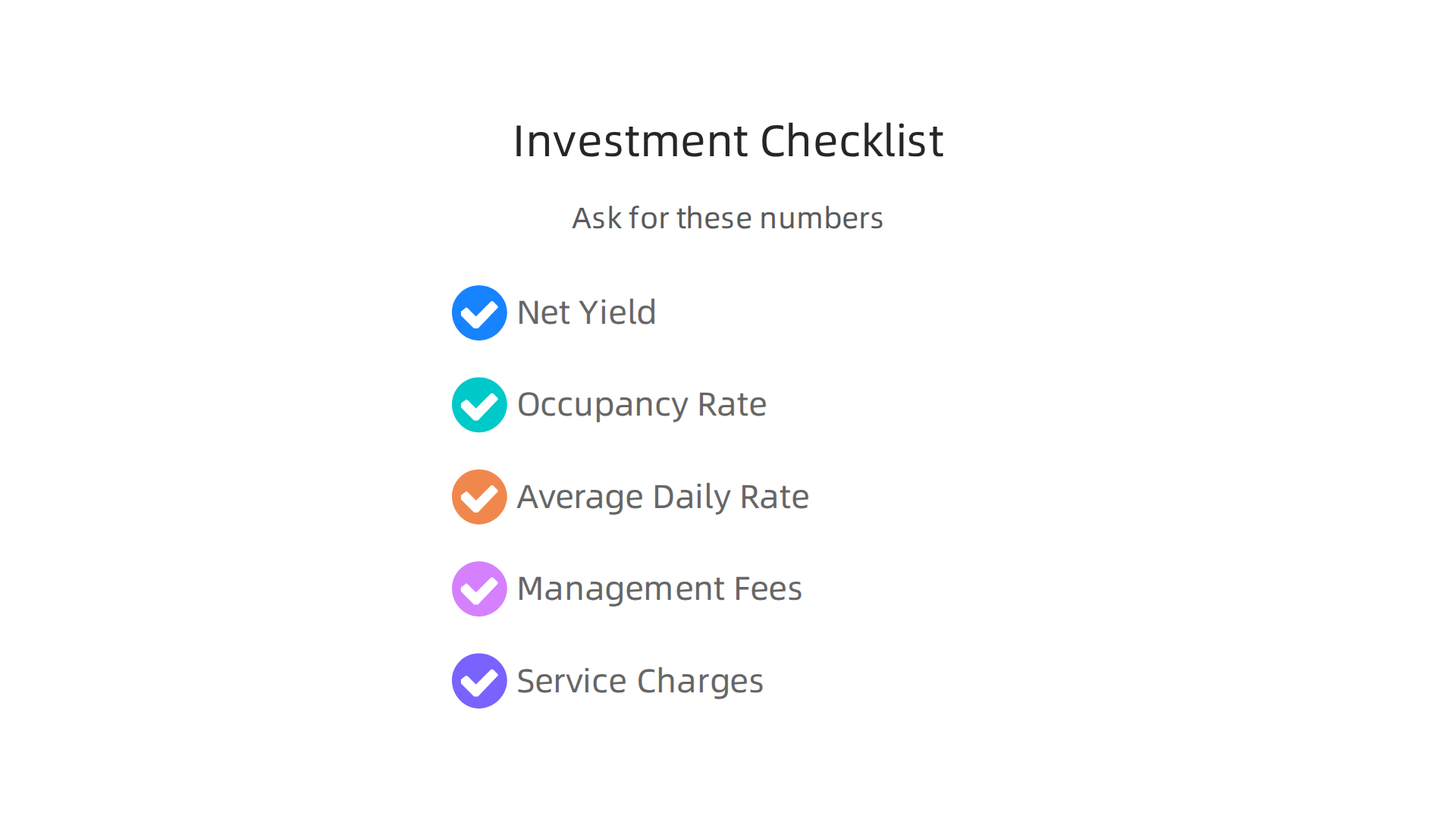 Infographic highlighting the essential financial metrics investors should inquire about when buying a hotel apartment.