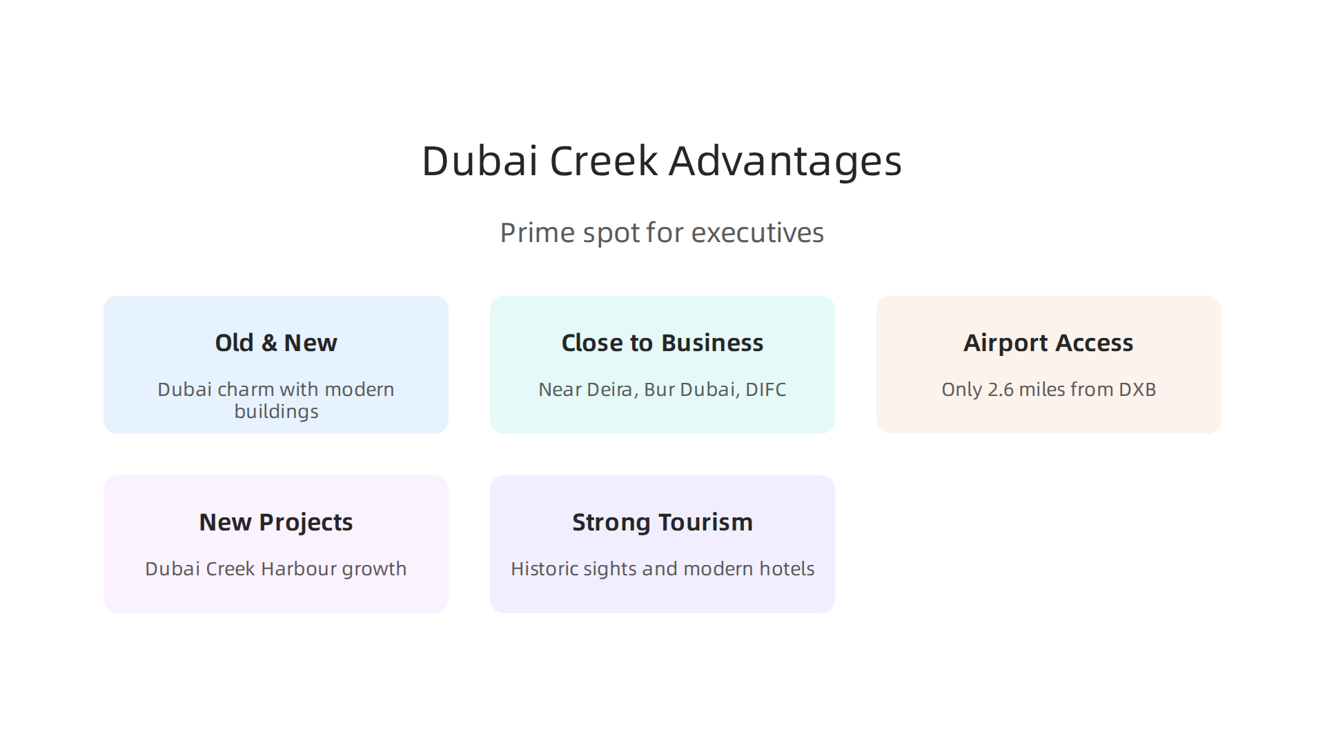 Dubai Creek offers a unique blend of benefits, making it an ideal location for executive living and investment.