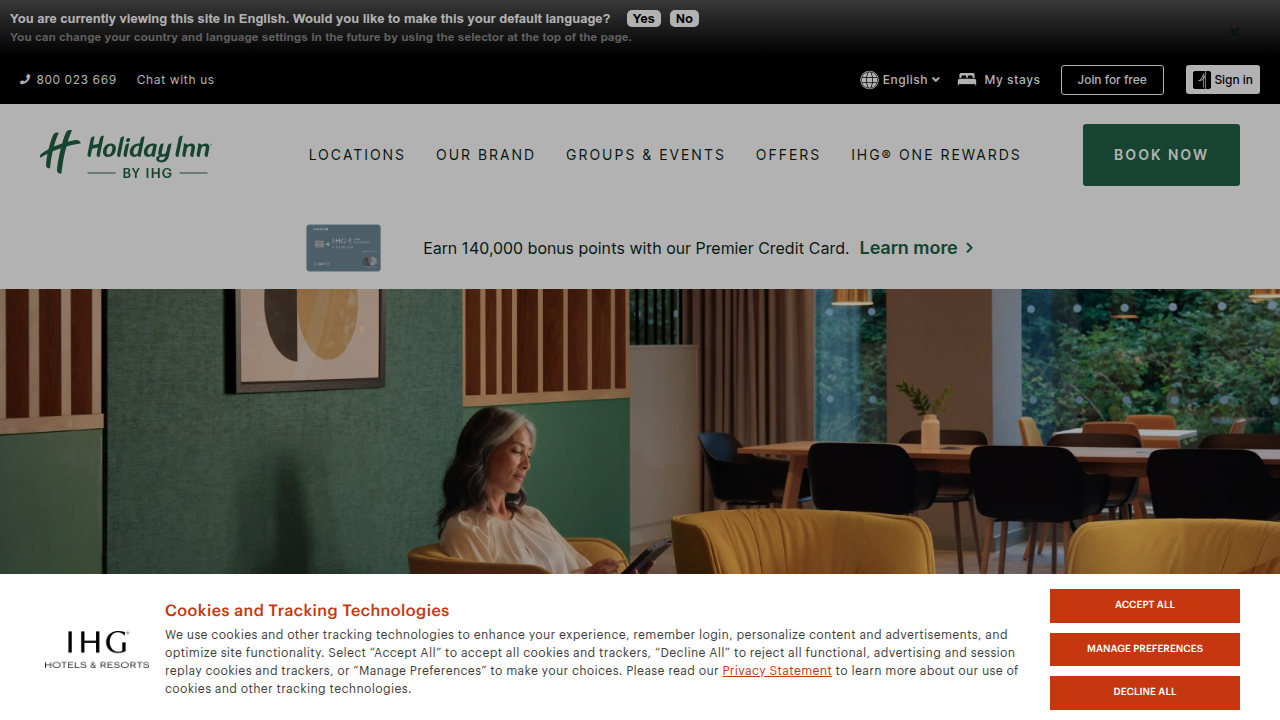 The official Holiday Inn website, part of the IHG group, offering a range of mid-range hotel options.