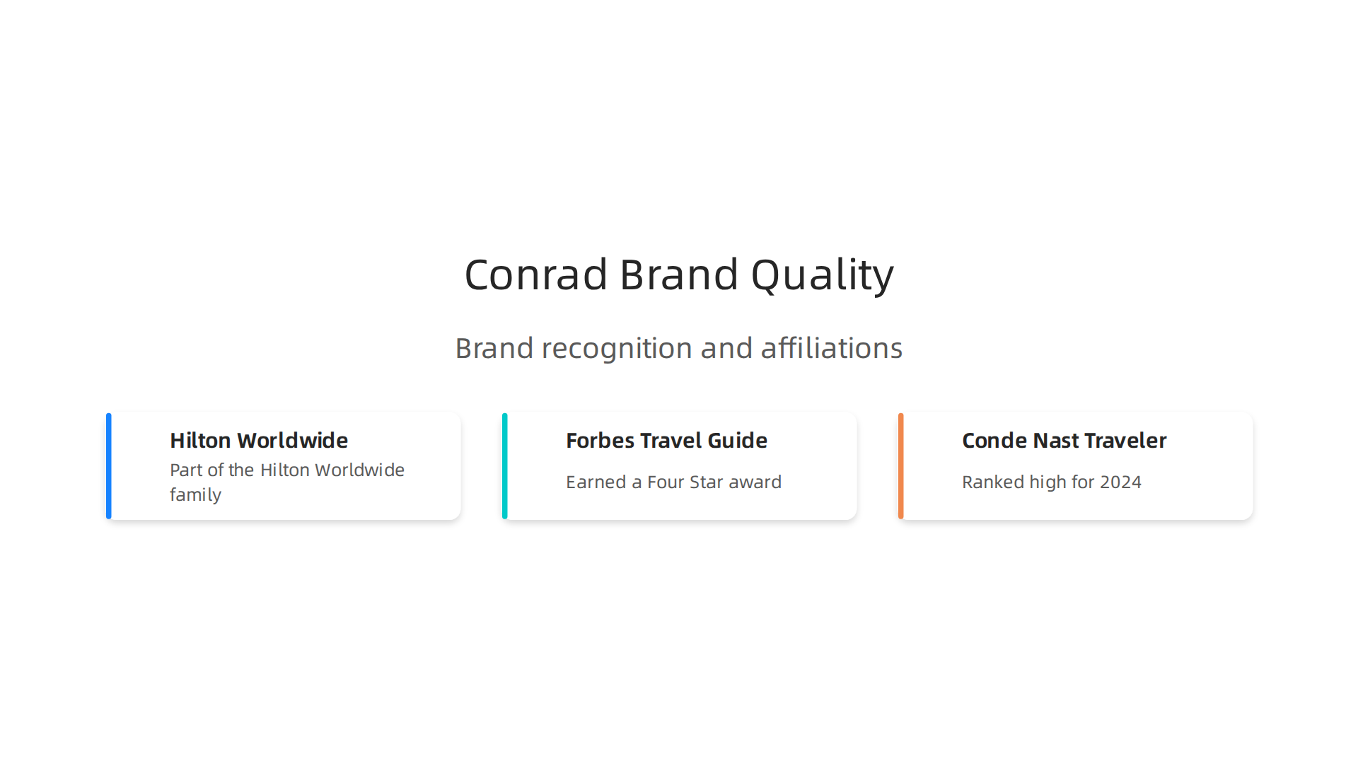 Visual representation of the key elements that define the Conrad Dubai's brand quality and recognition.
