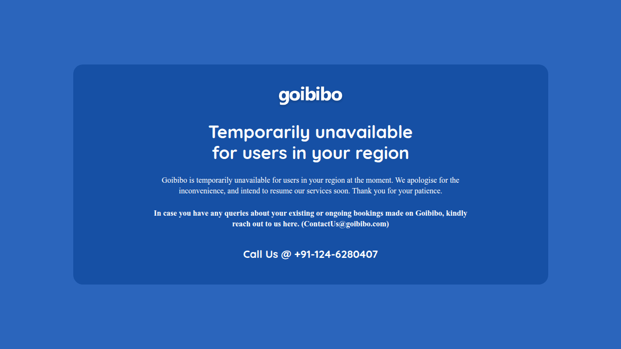 The Goibibo travel platform, popular among travelers from India and South Asia for hotel bookings.
