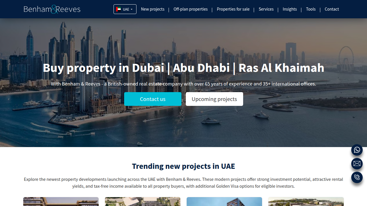 The Benhams Real Estate website, a resource for property laws and guides in Dubai.