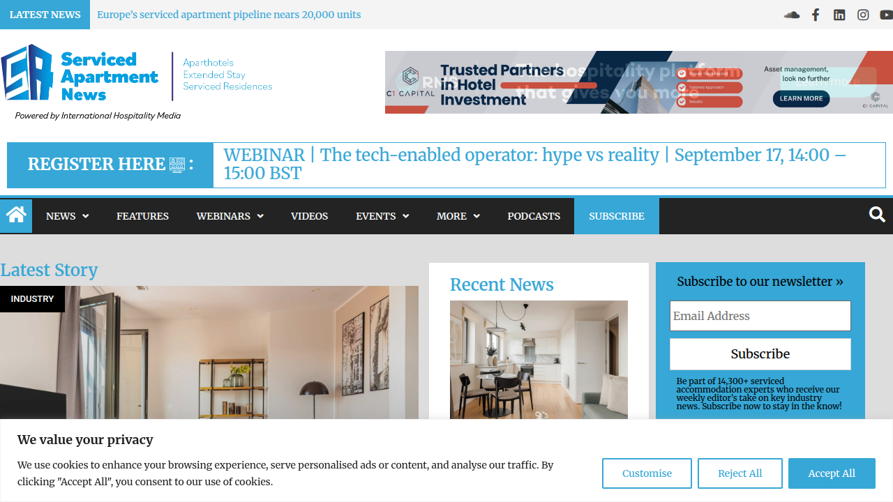 A view of a leading industry news site for serviced apartments, reflecting regulatory changes and market trends.