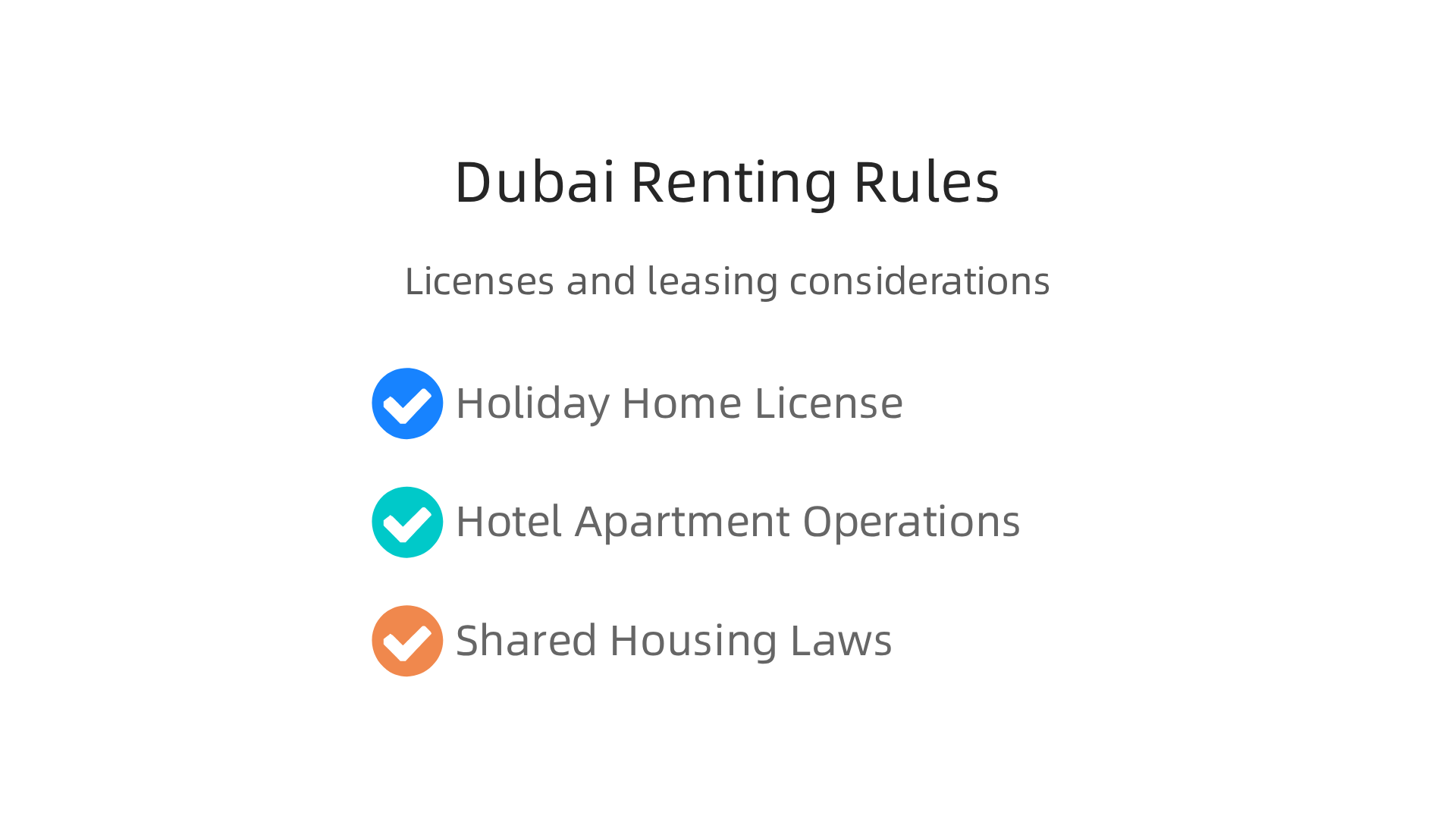 An infographic outlining the specific licenses and regulations required for renting and operating hotel apartments in Dubai.