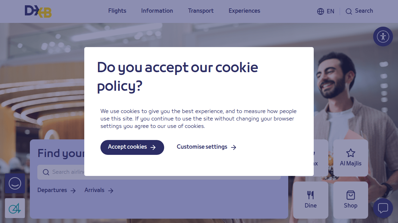 Explore official information and services at Dubai International Airport (DXB) online.